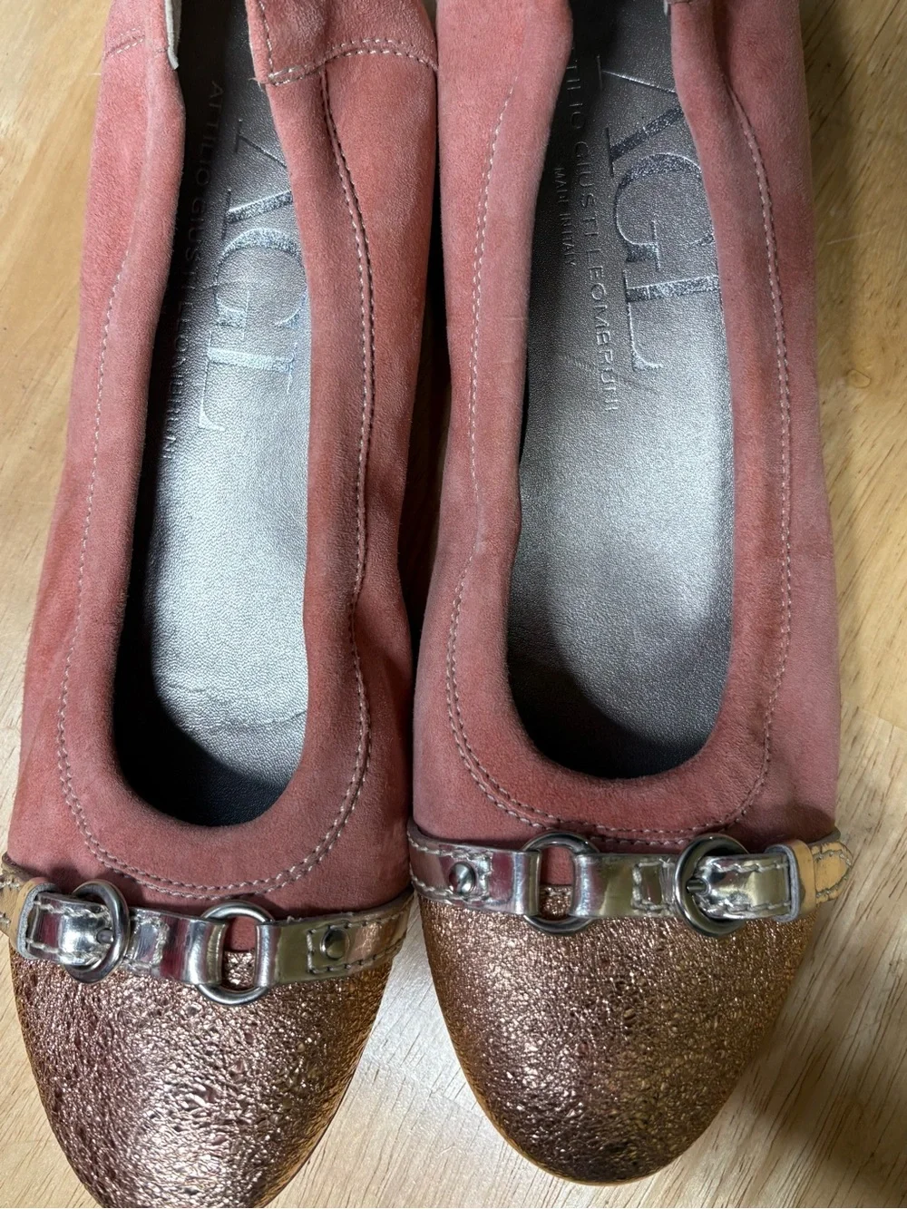 AGL Attilio Giusti Leombruni Monica Leather Metallic Gold Cap Toe - US Sz 9